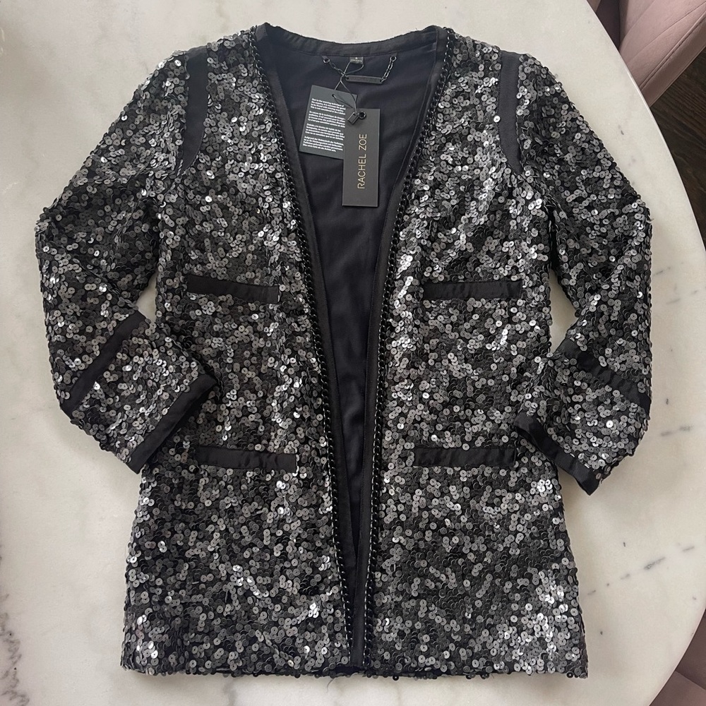 New With Tags- Never Worn- Rachel Zoe Black Sequin Blazer With Chain Detail